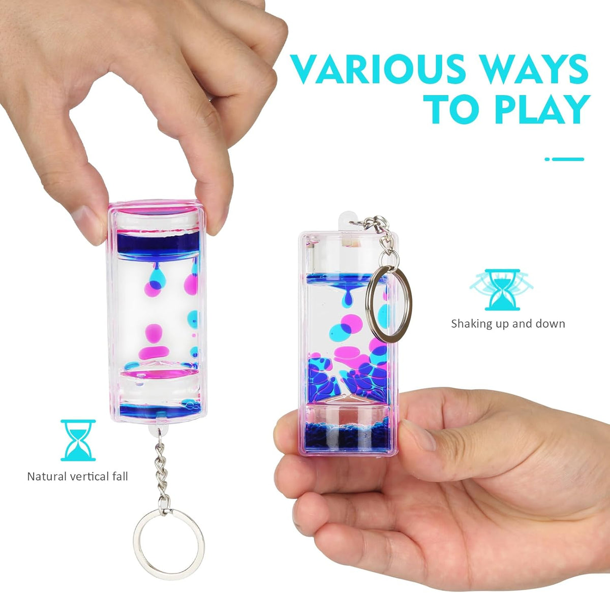 Liquid Motion Bubbler Key Chain Pack of 8 Great Desktop Colorful Hourglass Liquid Bubbler Small