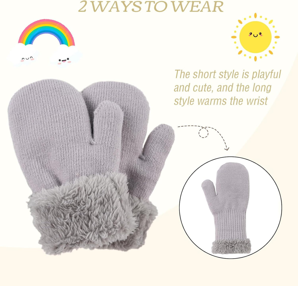 PESAAT Baby Girl Mittens Fleece Toddler Boy Mittens Warm Kids Winter Gloves Unisex Cold Weather