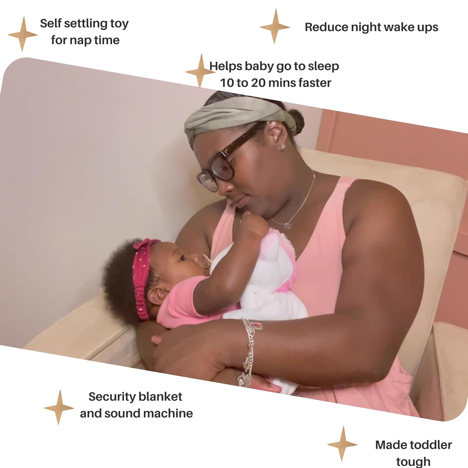 4-in-1 Sound Machine, Baby Lovey, Blanket - White Noise & Lullaby Plush Unicorn Calms & Reduces