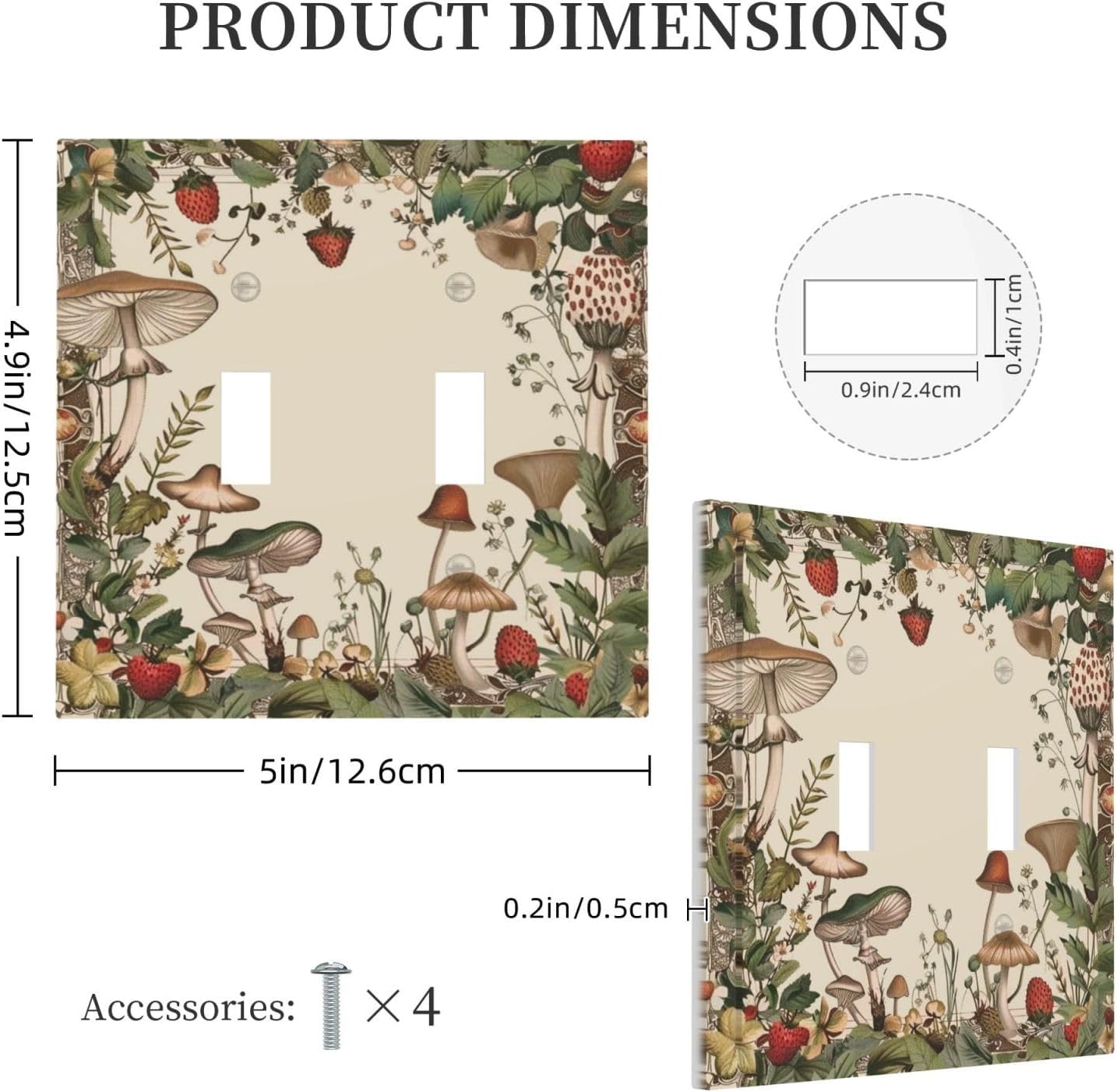 Decorative Switch Covers Plate Rustic Mushroom Garden Red Strawberry 2 Gang Wall Plate Unique