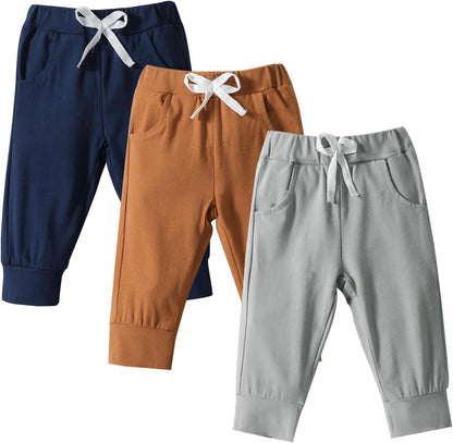 DREAM BUS Pack of 3 Toddler Jogger Pants with Pocket Toddler Boy Sweatpants Baby Boy Pants Infant