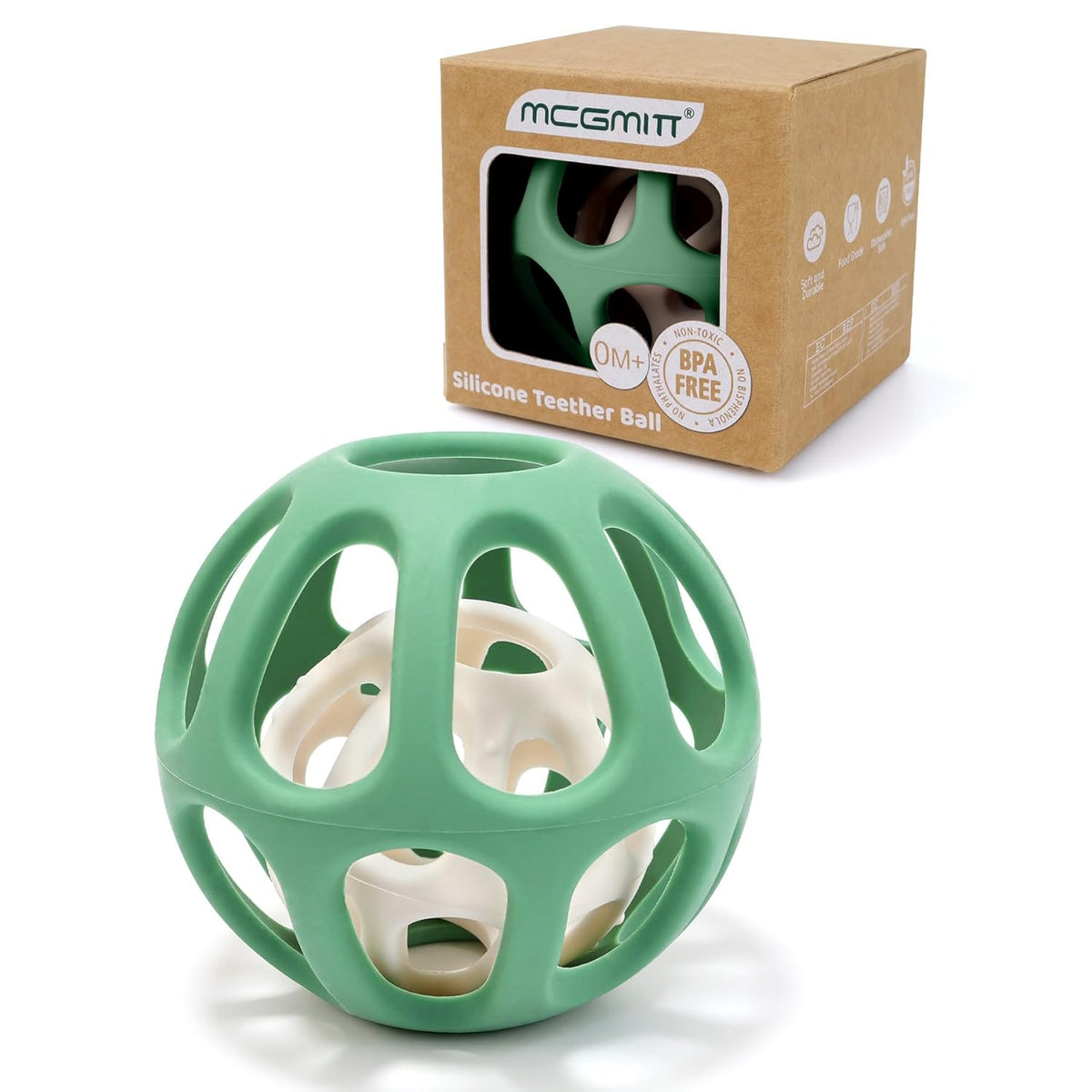 MCGMITT Sensory Balls for Baby, Easy Grasp Food Grade Stretchy Silicone Baby Teether Ball for 0-6