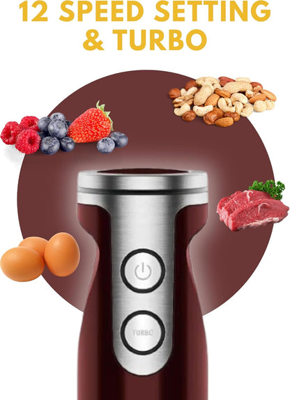 Megawise 3-in-1 Hand Blender – 12-Speed, Includes Powerful Blender Stick, Whisk, and Milk Frother