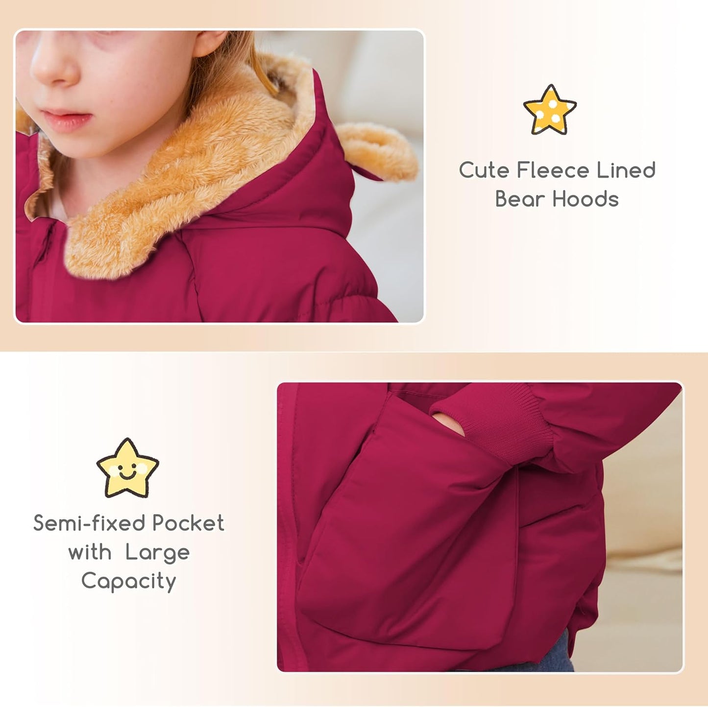 TUONROAD Baby Girls Coats for 6 Months-5 Years Toddlers Boy Winter Jacket Warm Bear Hooded Outdoor