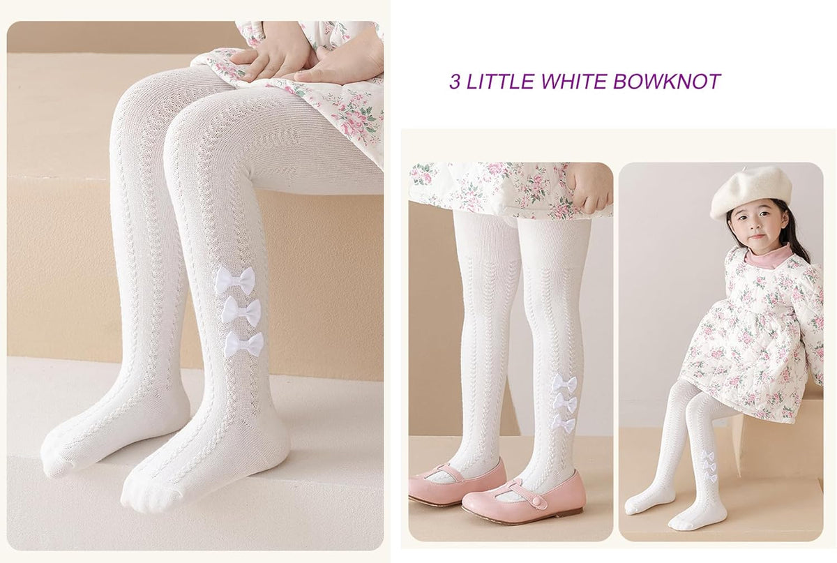 CHUNG Baby Girls Cotton Tights Thin Hollowed Summer with Bowknot Mesh Lace Fashion Toddler Footed
