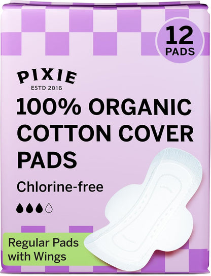 Pixie Organic Cotton Pads for Women - Ultra Thin with Wings, Leak-Proof & Moisture-Wicking