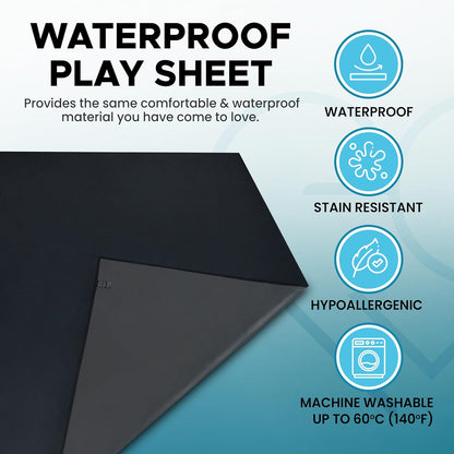 Black Waterproof Flat Play Sheet (79”x79”), Mattress Topper, Protector Cover, Safe with Oil