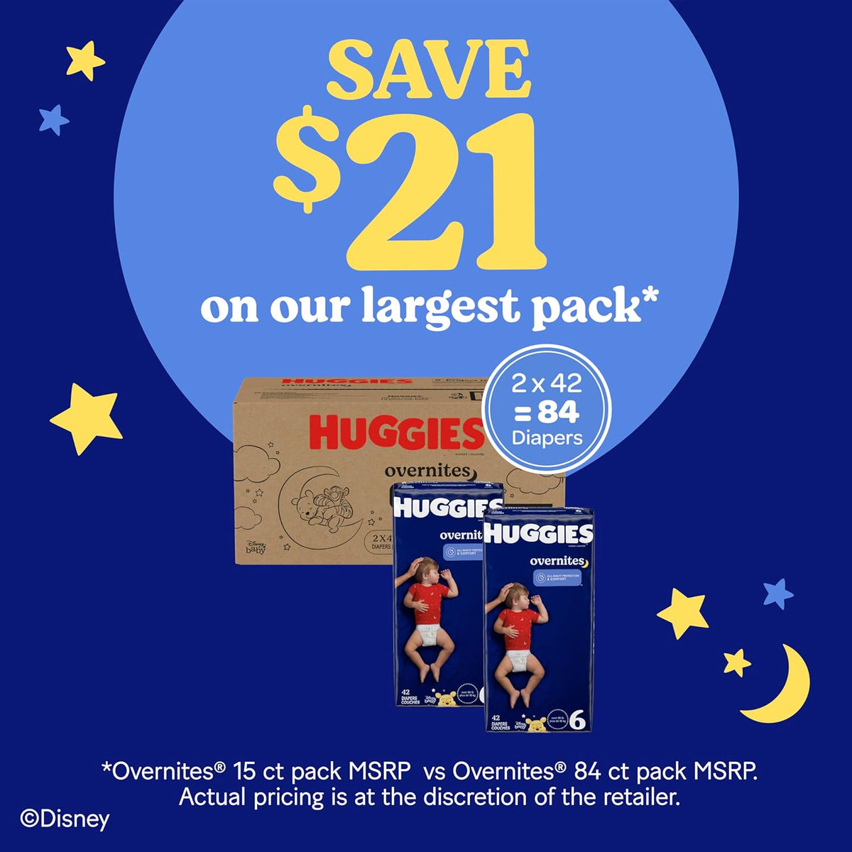 Huggies Size 6 Overnites Baby Diapers: Overnight Diapers, Size 6 (35+ lbs), 84 Ct (2 Packs of 42)