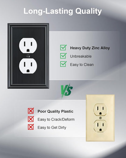2-Pack Single Duplex Outlet Cover Plate, Decorative Black Switch Plates and Outlet Covers, Metal