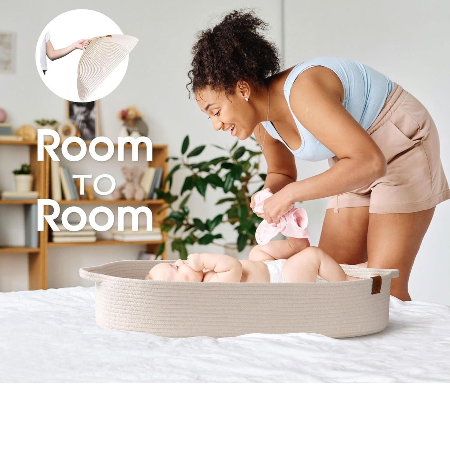 Baby Changing Basket Includes Diaper Caddy - Breathable & Waterproof Dual-Cover, Portable, Changing