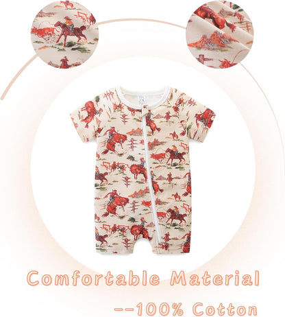 Unisex Summer Trendy 2-Pack Rompers Short Sleeve Zipped Bodysuit Infant Cotton Outfits