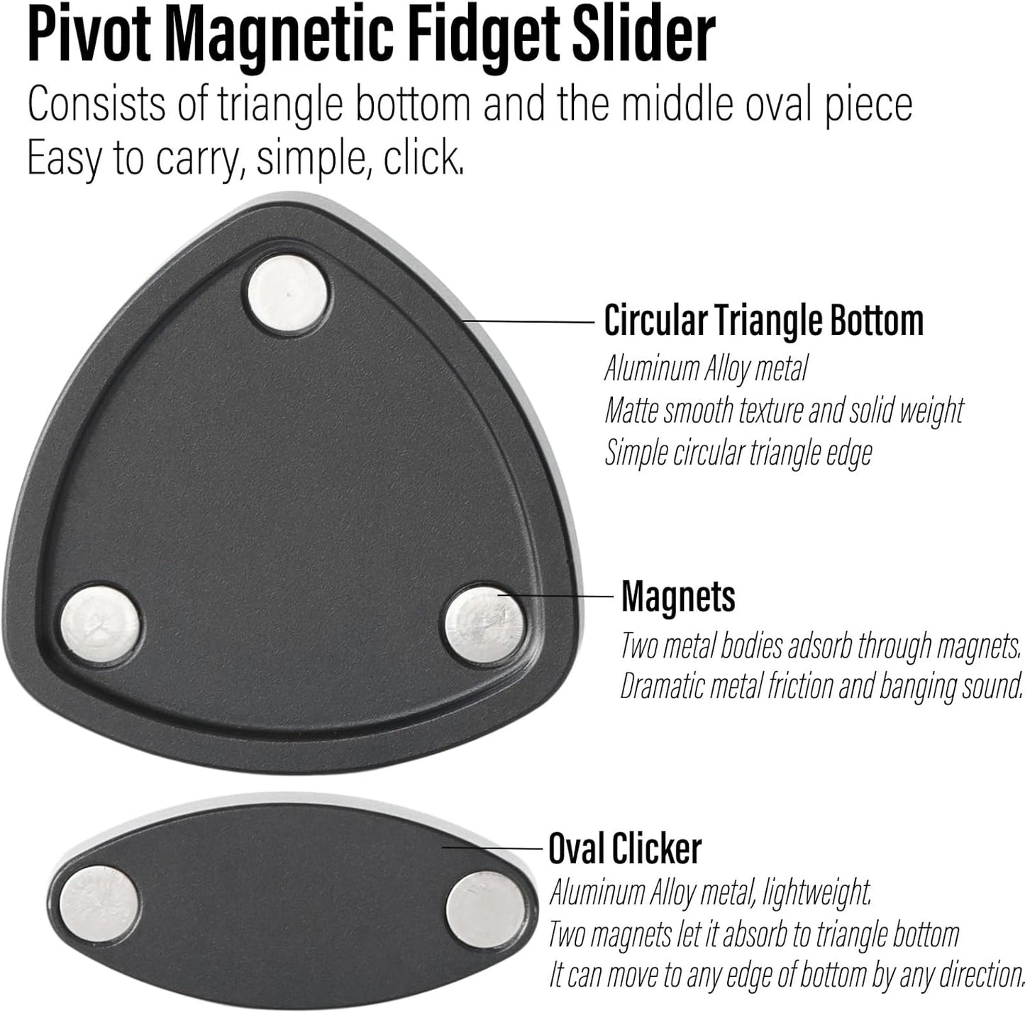FREELOVE Pivot Magnetic Fidget Slider, Metal Worry Coin Haptic Clicker for Adults, Triangle