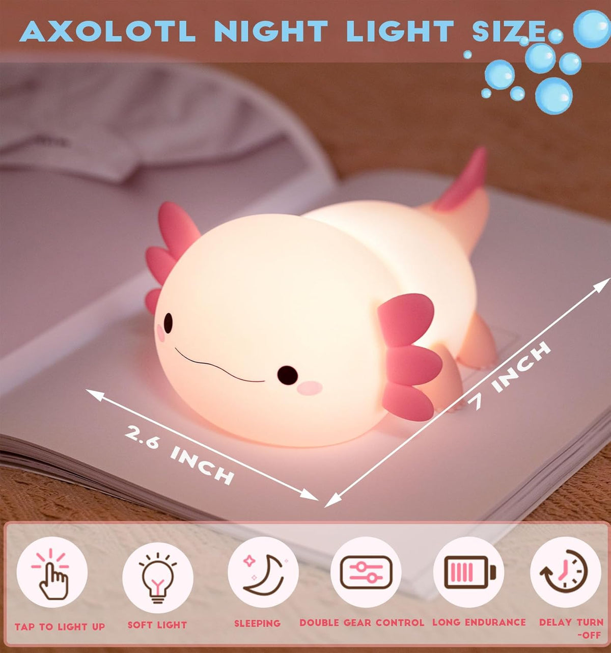 Axolotl Night Light for Kids,Cute Axolotl lamp Gifts Rechargeable light Table Lamp Bedside Lamp,LED