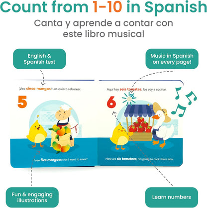 Binibi Spanish Musical Book - Counting at The Market | Bilingual Children's Book for Babies &