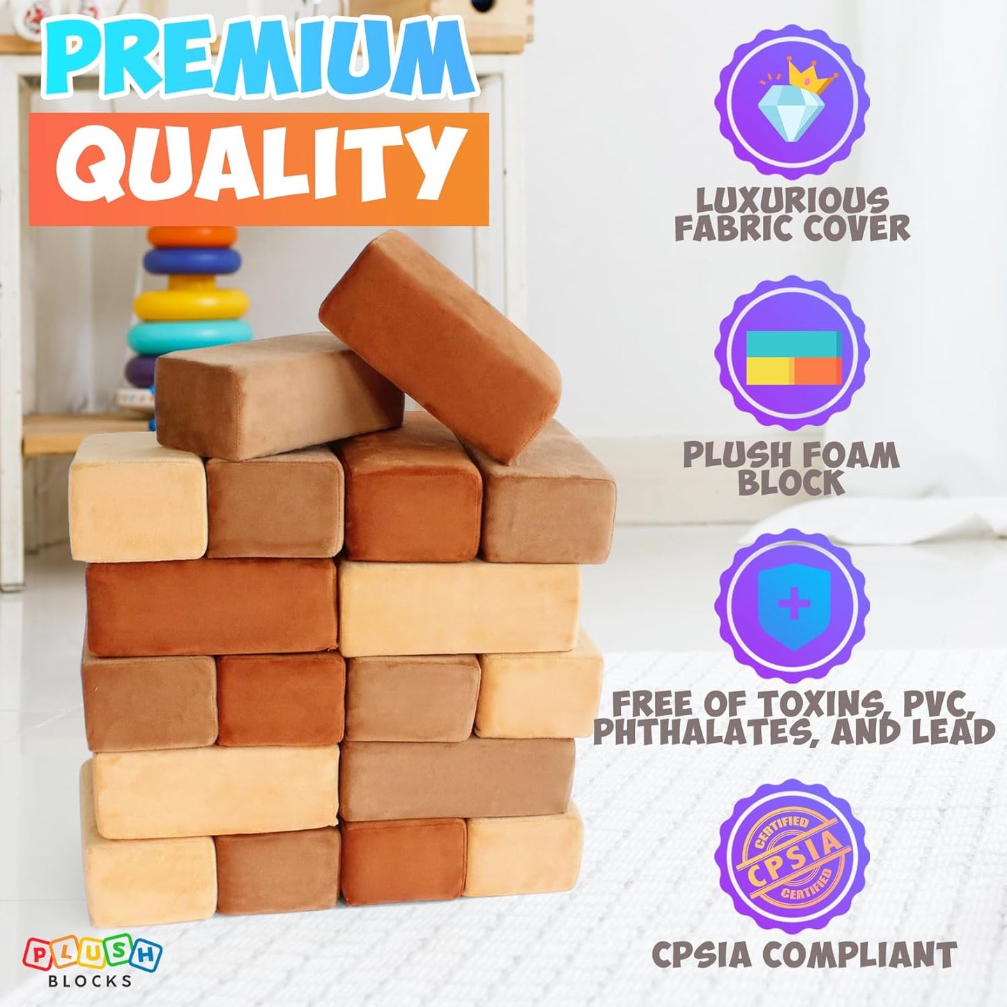 The Original Premium Plush Building Block for Kids - Certified Safe Foam Blocks in Luxuriously Soft