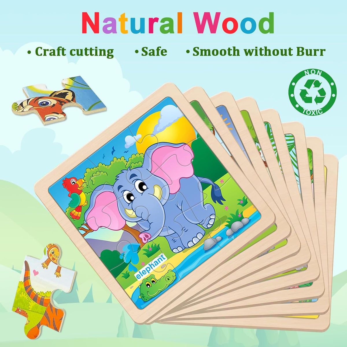 Wooden Puzzles for Toddlers 2-4, 9 Pieces Animal Jigsaw Puzzles for Kids Ages 3-5, Preschool