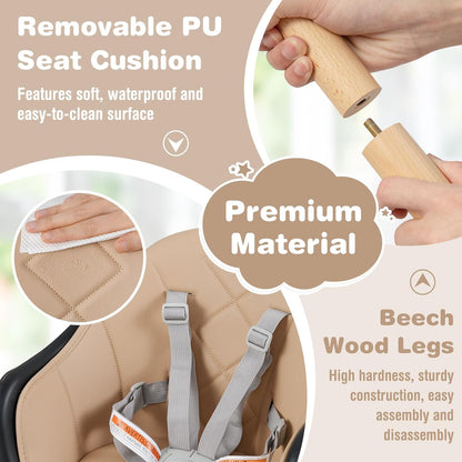 BABY JOY Baby High Chair, 6 in 1 Convertible Wooden High Chair for Babies & Toddlers with