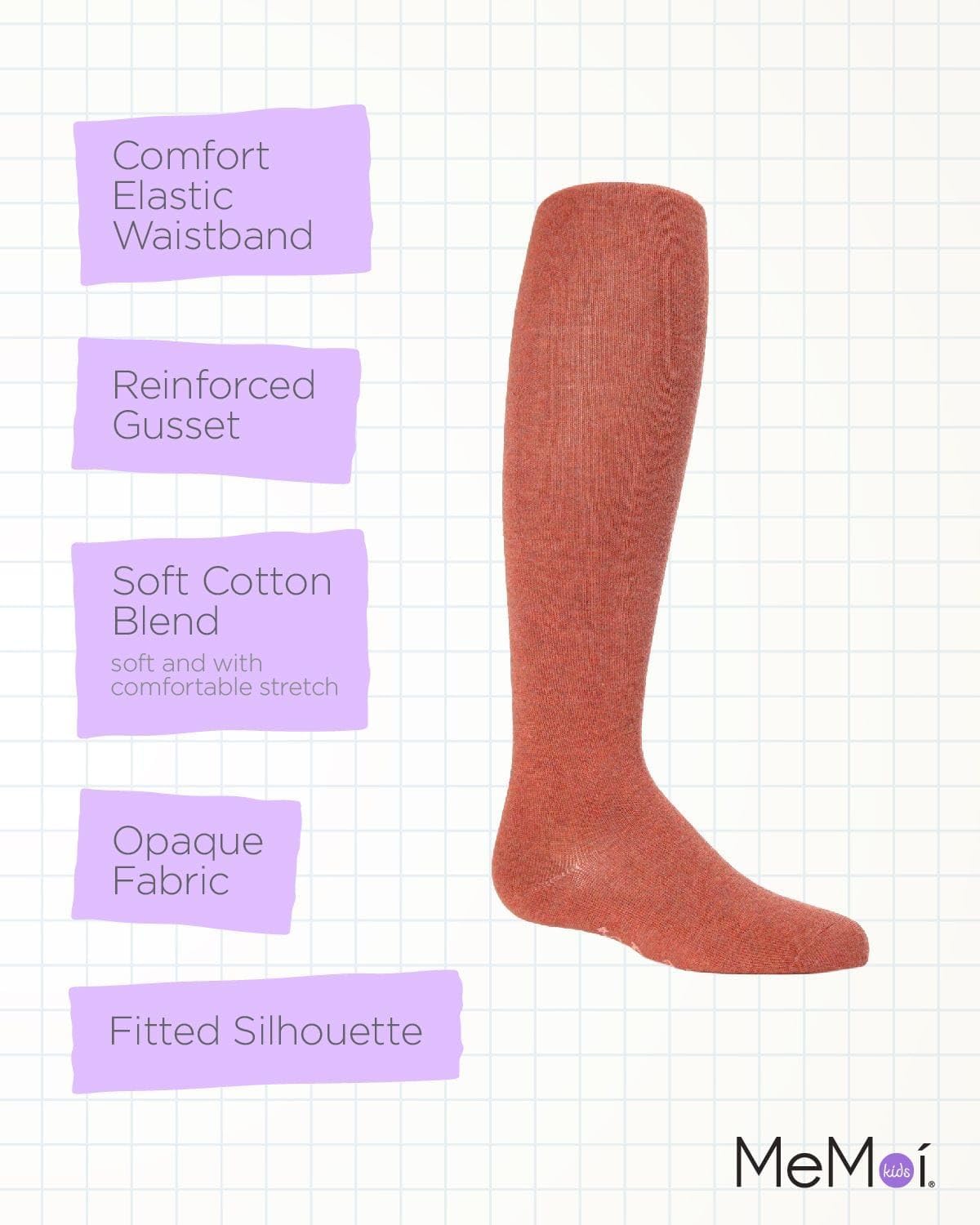 MeMoi Soft Pima Cotton Tights for Girls, Soft and Lightweight Opaque Tights for girls - Sizes 8 to