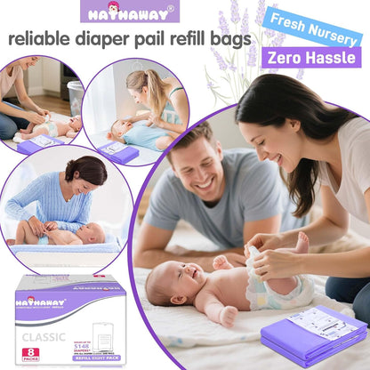 Refills Compatible with Dekor Classic, 30% Extra Length Diaper Pail Refills 8 Pack Diaper Pail