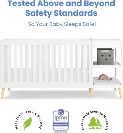 Delta Children Essex 4-in-1 Convertible Crib and Changer, Bianca White w/Natural