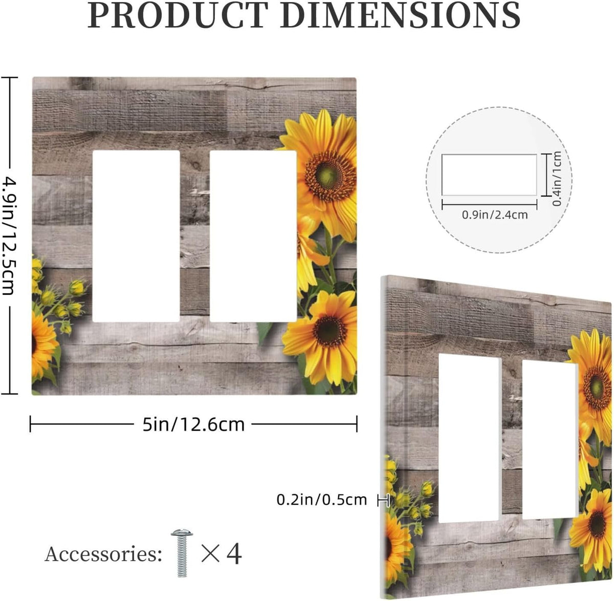 Sunflower Rustic Brown Gray Wood Decorative Outlet Covers 2 Gang Double GFCI Rocker Electrical Wall