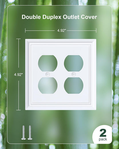 2-Pack Double Duplex Outlet Cover, Pure White Decorative Switch Plates and Outlet Covers for