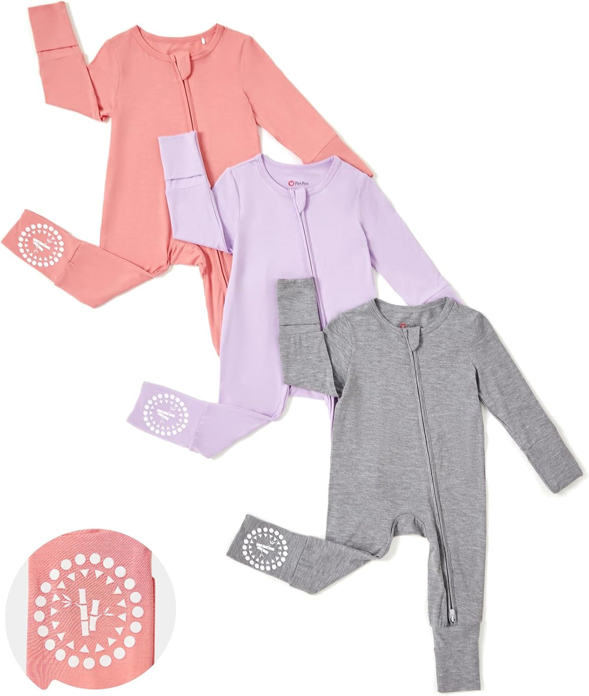 PATPAT Baby Footies Boys Girls - Bamboo Viscose - Zipper & Non-Slip Soles Romper Mitten - Footed &