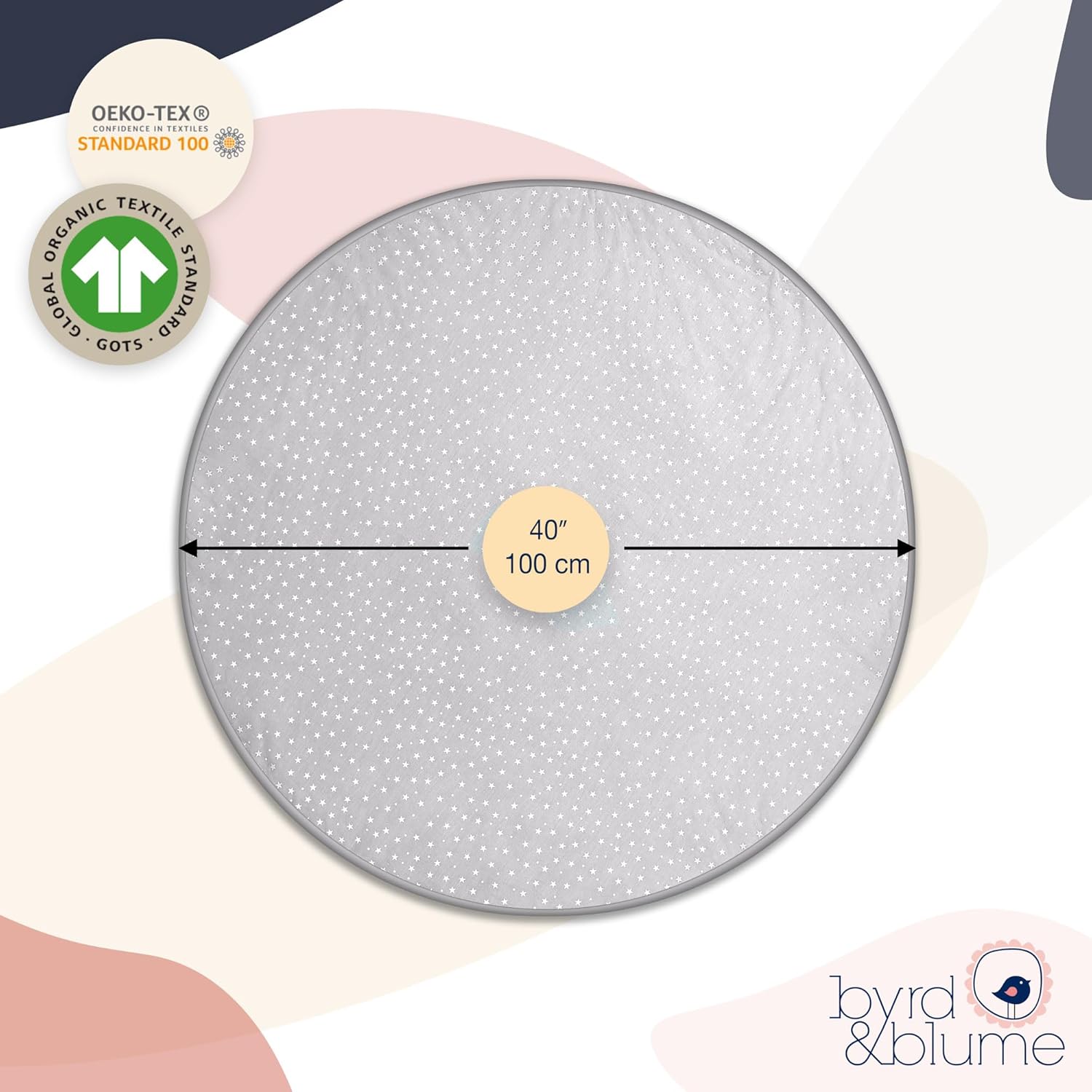 Byrd & Blume Round Baby Play Mat, Organic Cotton Soft Padded Nursery Floor Mat, Safe Hypoallergenic