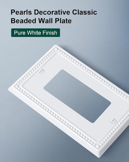 2-Pack Decorator Outlet Cover Plate, Decorative Switch Plates and Outlet Covers, Pure White Metal