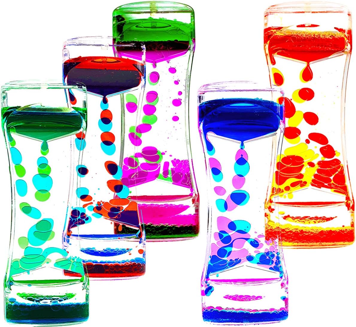 Liquid Motion Bubbler Timer Pack of 5 Colorful Hourglass Liquid Bubbler Sensory Anxiety Toys Autism