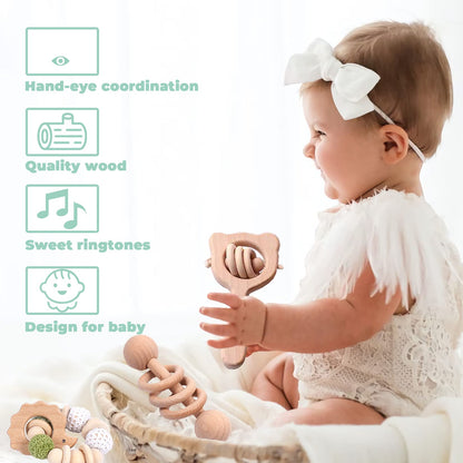 6 Pieces Toy Set- Wooden Baby Toys for Babies 0-6 Months,Wooden Toys for Babies Rattles with
