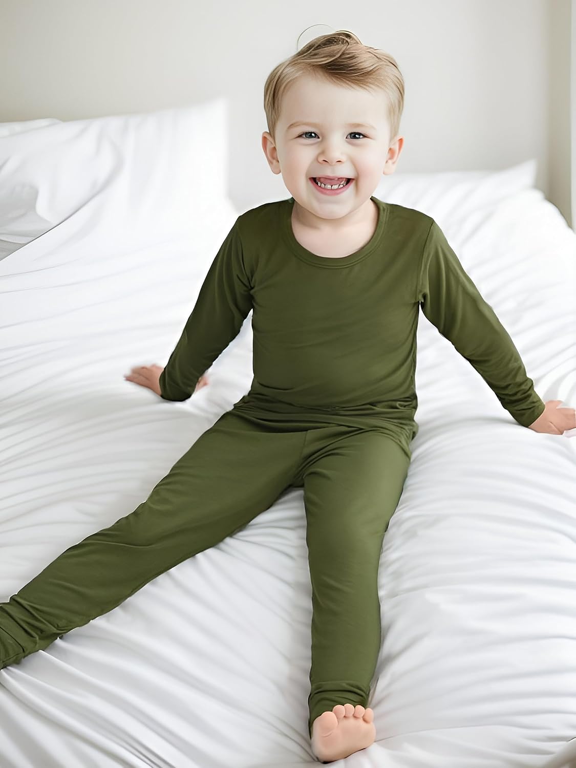 BABY 2T-10Y Toddler Kids Girls Boys Soft Comfy Viscose 2pcs Set Long Sleeve Plain Shirts and Pants