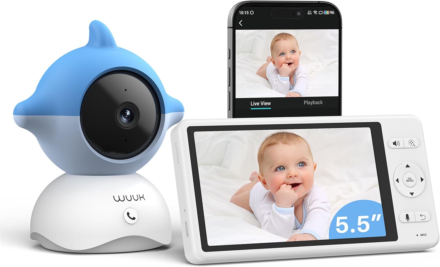 WUUK 2K Video Baby Monitor, 5.5'' Baby Monitor with 360 PTZ Color Display with 135° Wide Angle