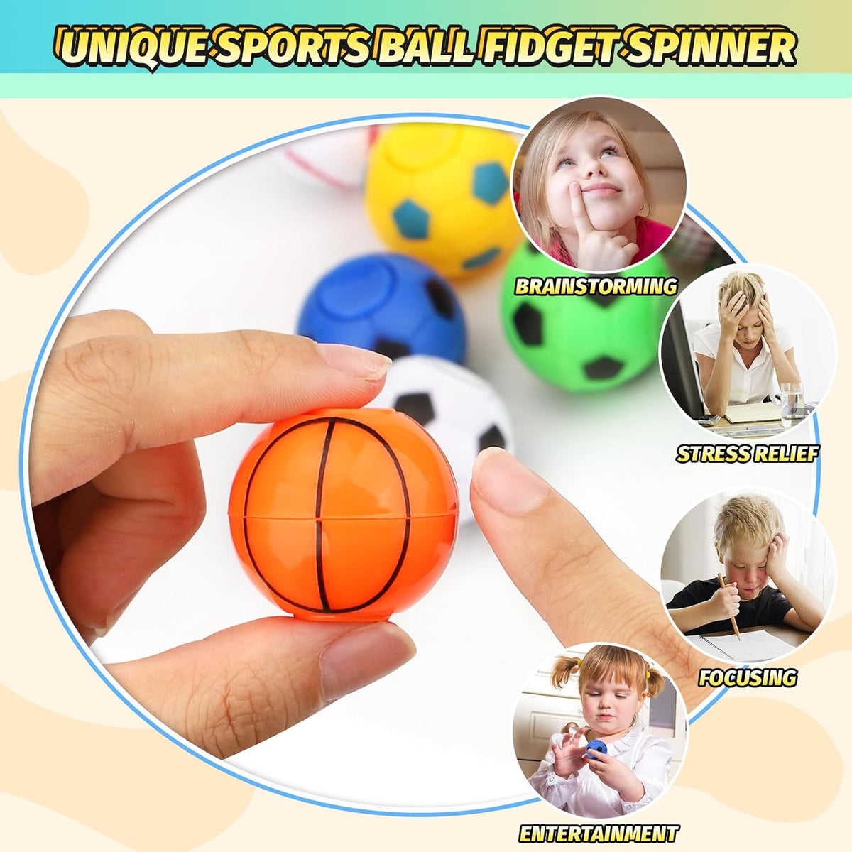 36 PCS Basketball Fidget Spinner, Soccer Ball Stress Relief Toys for Kids Adults, Goodie Bag