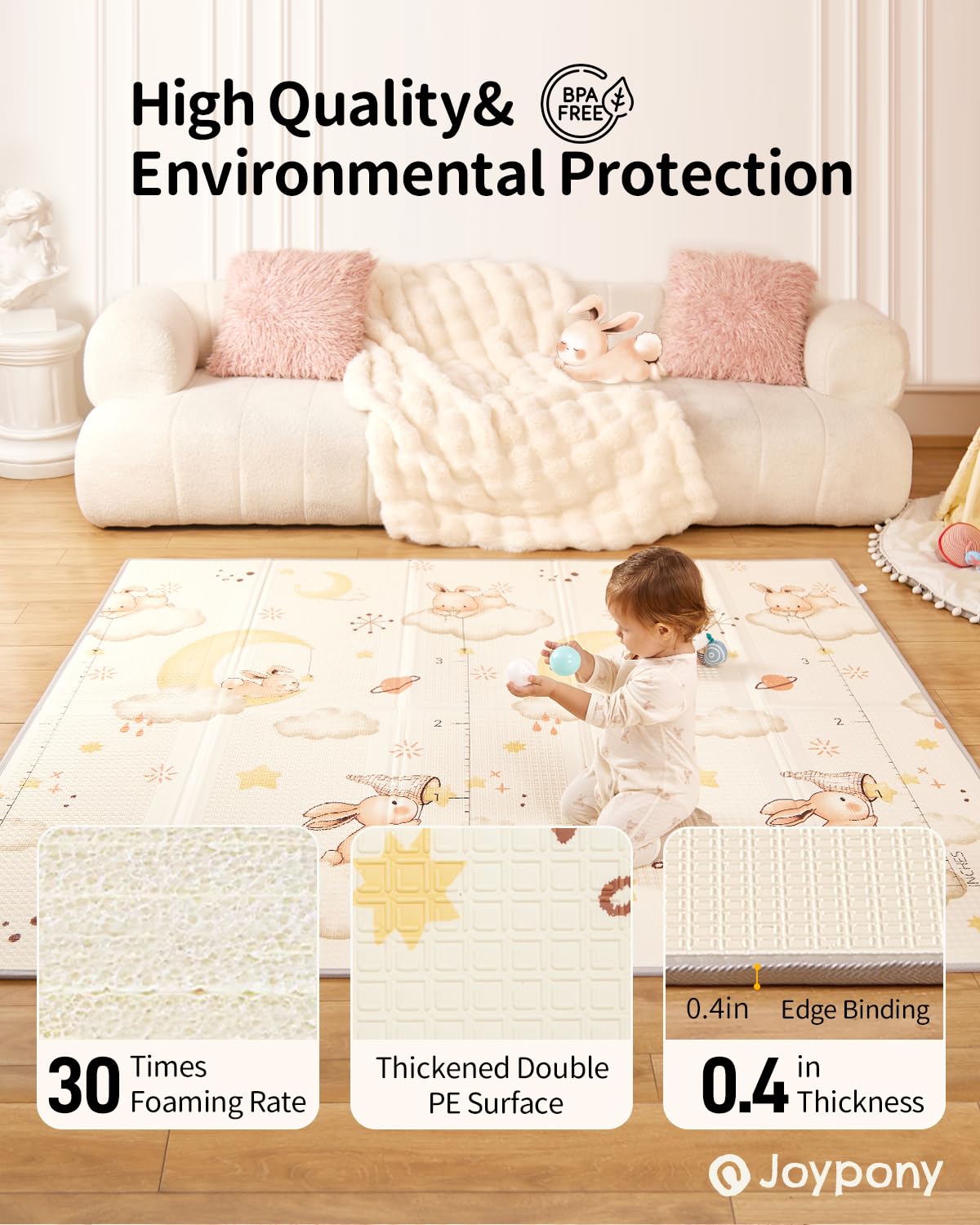 Baby Play Mat 71x59 Inches, Foldable Play Mats for Babies and Toddlers, Waterproof & Anti-Slip