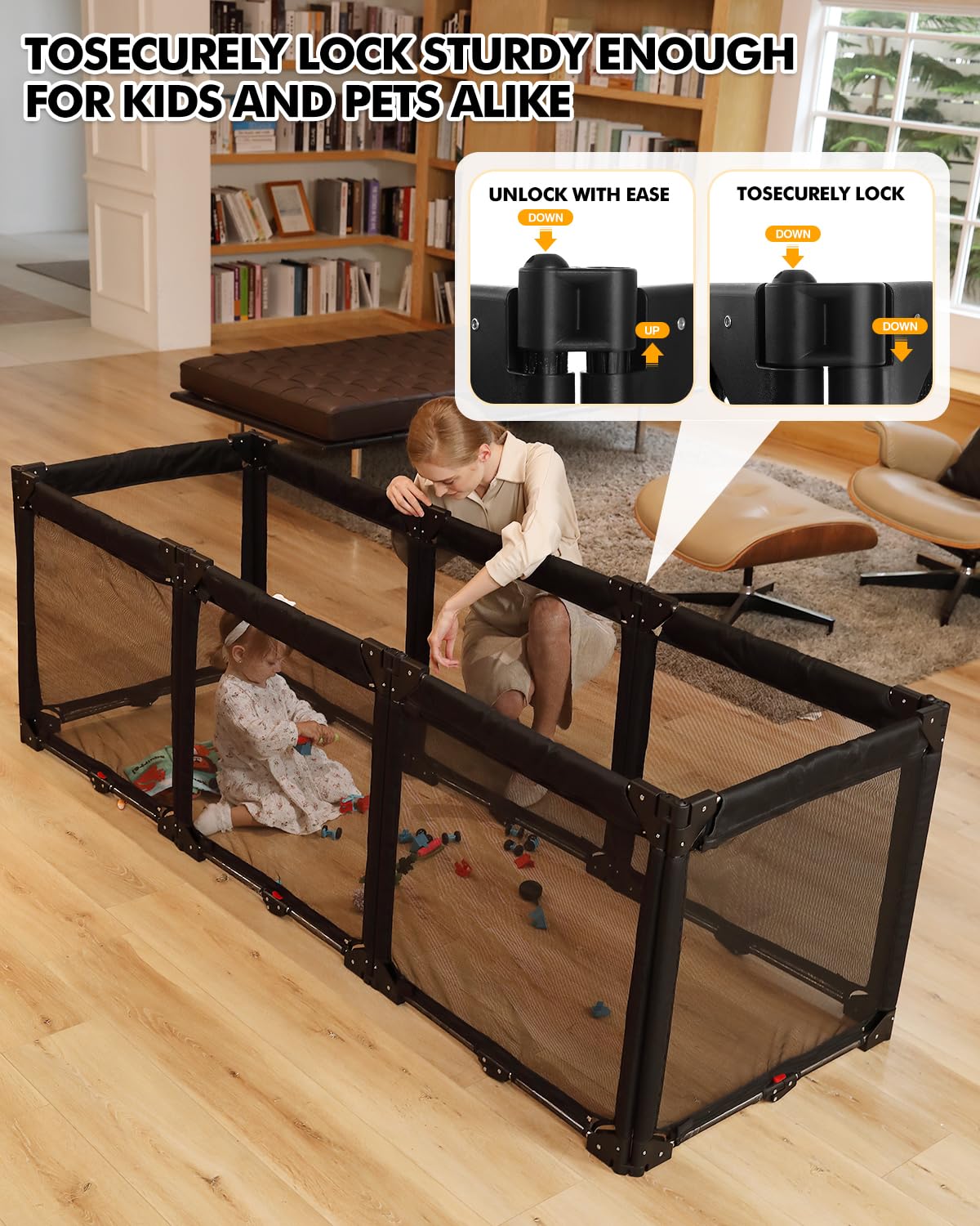 Extra Wide Baby Gate Playpen with Heat-Resistant Mesh,8 Panel Foldable Baby Fence,Indoor/Outdoor