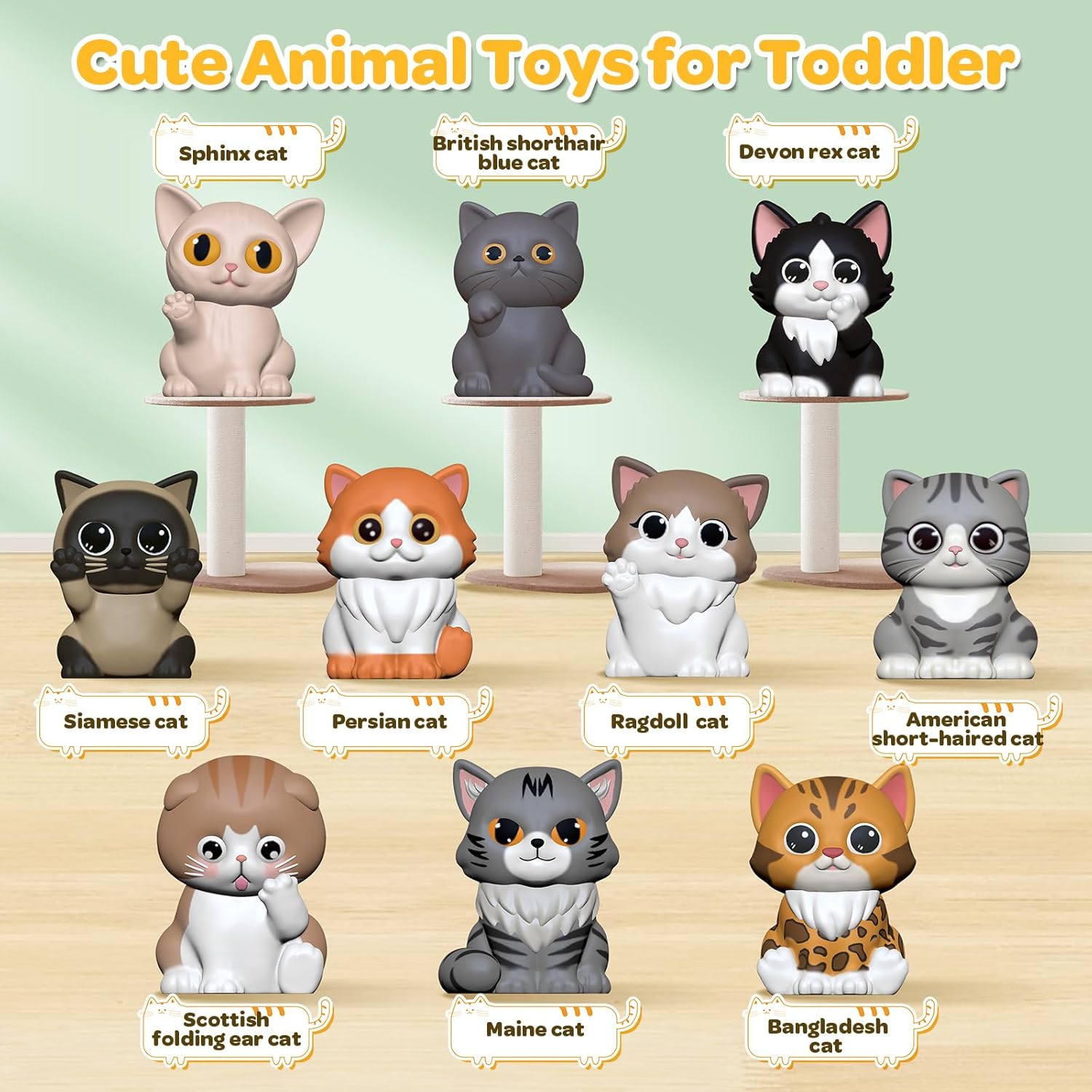 Learning Toy for Toddlers 1 2 3 Year Old, 20 Pcs Cat Toys for Kids, Counting, Matching & Sorting