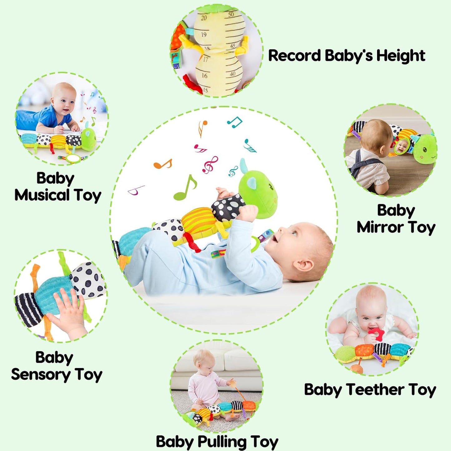 Baby Sensory Toy 0-6 Month Music Animal Stuffed Plush Caterpillar Toy for Infant 0-3-6 Month Tummy