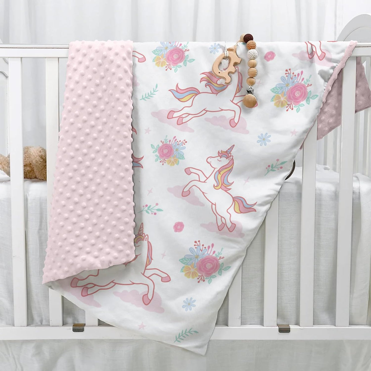 SANDJEST Unicorn Kid Blankets for Girls 30 x 40 - Throw Minky Blanket with Double Layer Dotted