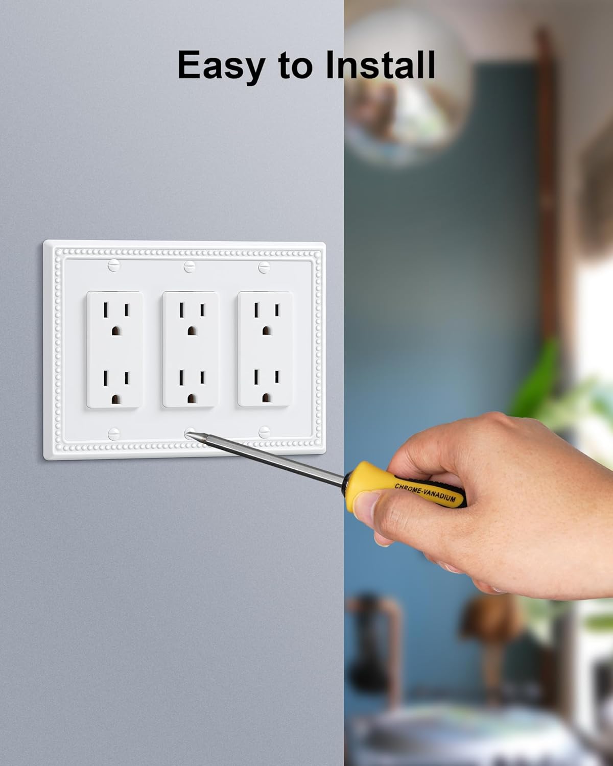 2-Pack Triple Decorator Outlet Cover Plate, Pure White Pearls Decorative Switch Plates and Outlet