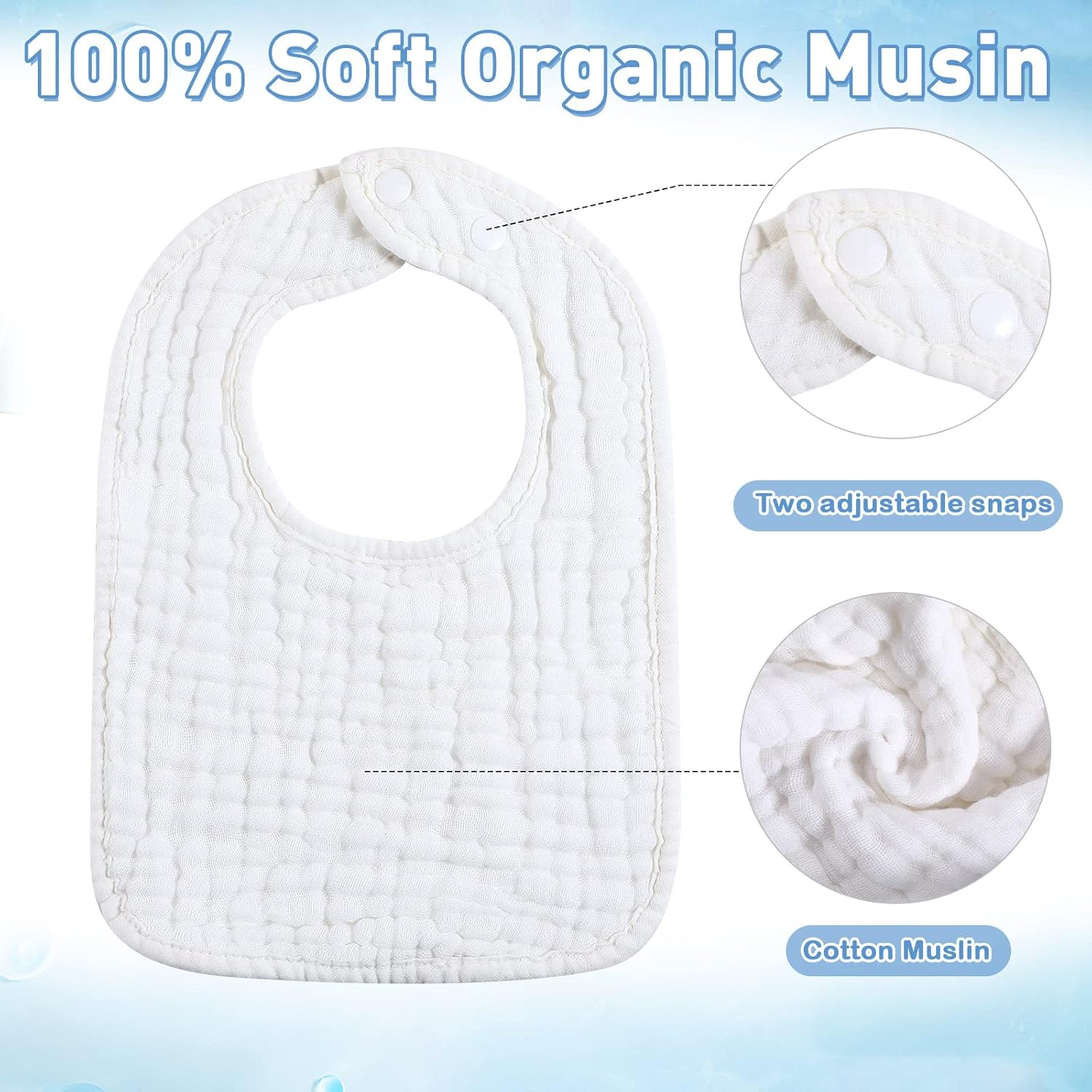 Tatuo 50 Pcs Muslin Baby Bibs Bulk Muslin Cotton Teething for Boy Girls Burp with Snap, Baby