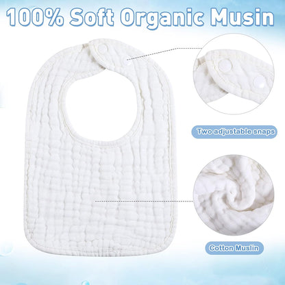 Tatuo 50 Pcs Muslin Baby Bibs Bulk Muslin Cotton Teething for Boy Girls Burp with Snap, Baby