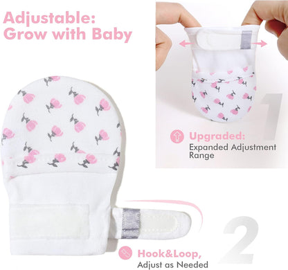 HAPIU Baby No Scratch Mittens Stay On, 100% Cotton Breathable, Adjustable Infant Gloves for Boys