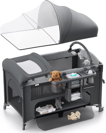 4 in 1 Baby Bassinet, Pack and Play, Bedside Crib Sleeper, Diaper Changer - Comes with Mattress
