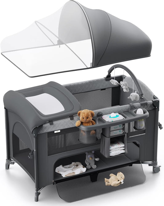 4 in 1 Baby Bassinet, Pack and Play, Bedside Crib Sleeper, Diaper Changer - Comes with Mattress