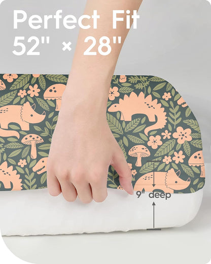 Dinosaur Crib Sheets for Boys, Premium Soft Crib Mattress Fitted Sheet, Ultra Breathable Baby