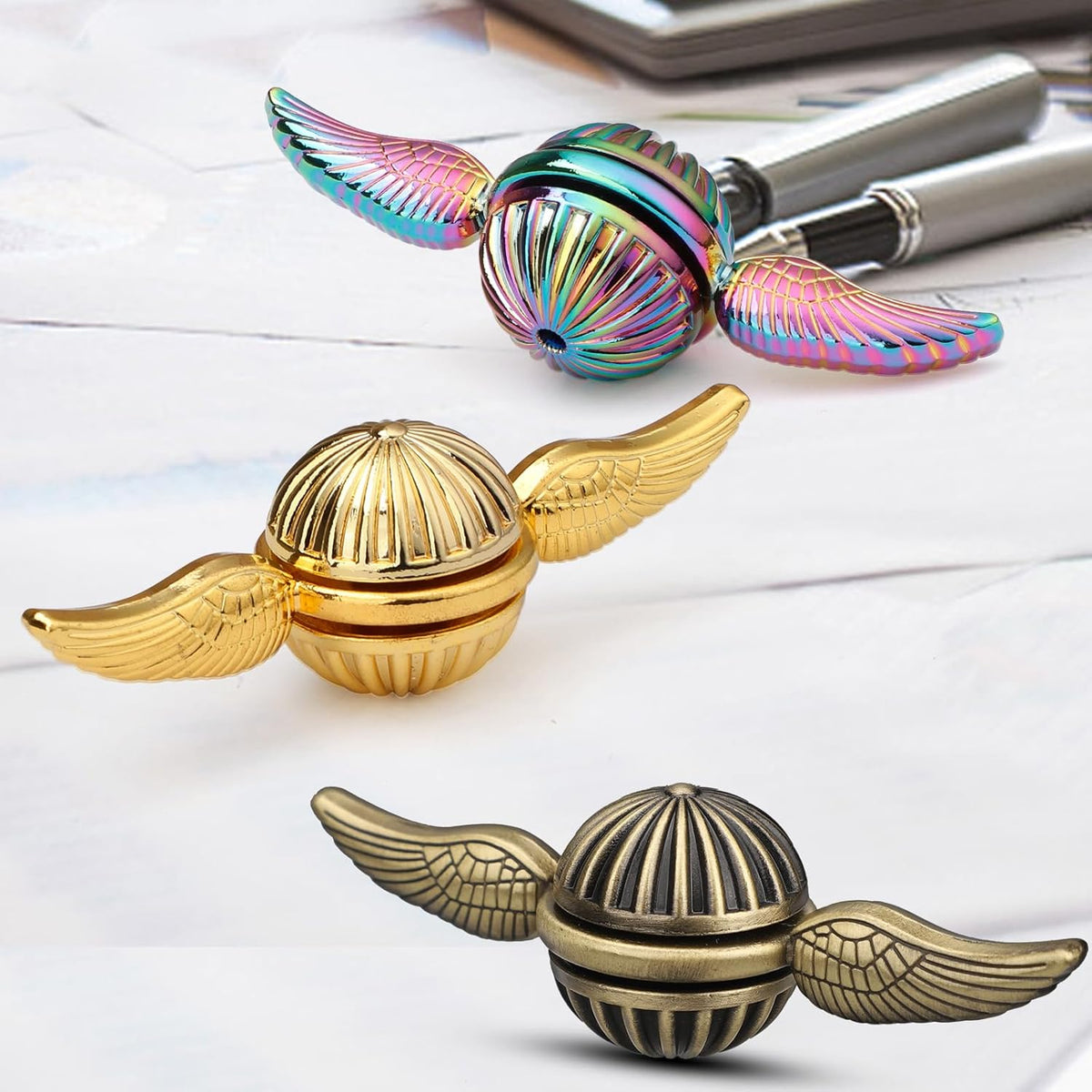Brass Fidget Spinner Orb Anxiety Toy, Stress Relief Spin Fidgets Hand Bearing Tri Spinner for Kids