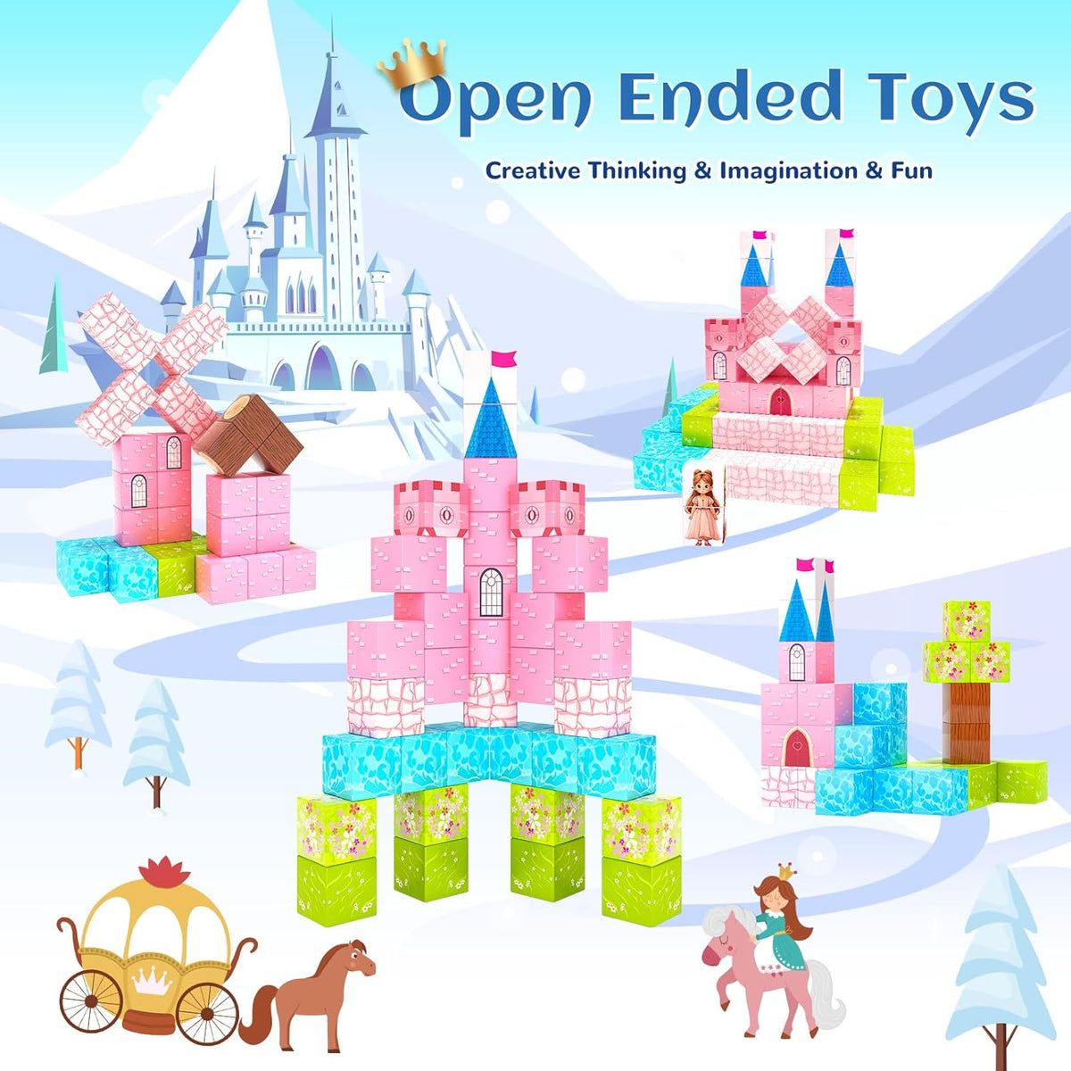 Updated Magnetic Blocks-Princess Castle, Creative Magnetic Building Blocks Toddler Toys, Birthday