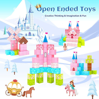 Updated Magnetic Blocks-Princess Castle, Creative Magnetic Building Blocks Toddler Toys, Birthday