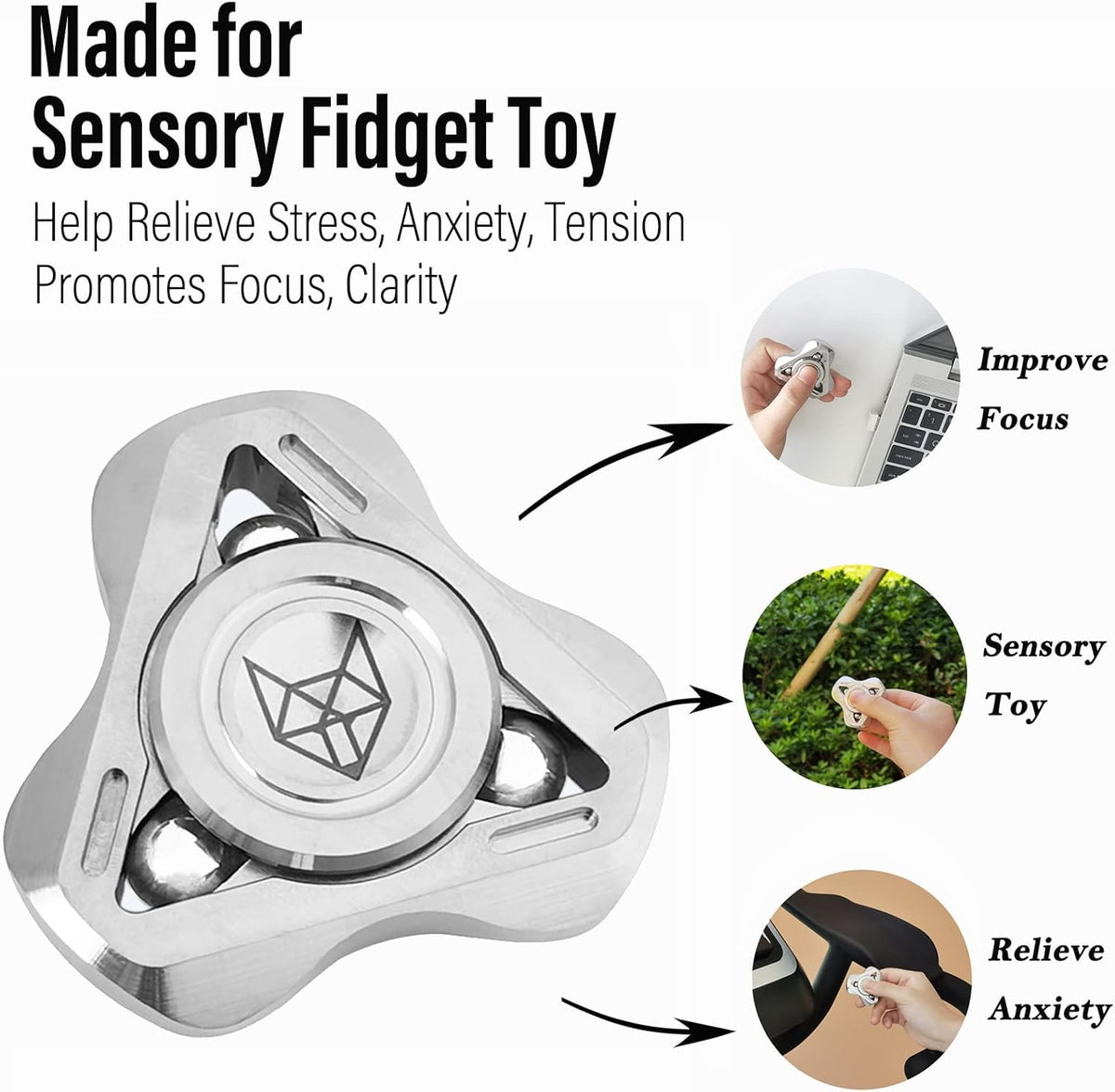 FREELOVE Upgraded Fox Metal Fidget Spinner for Adults, Steel/Glow Balls Clicking Noise, Mini Small